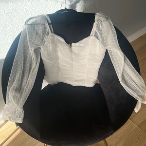 White Top with Mesh sleeves